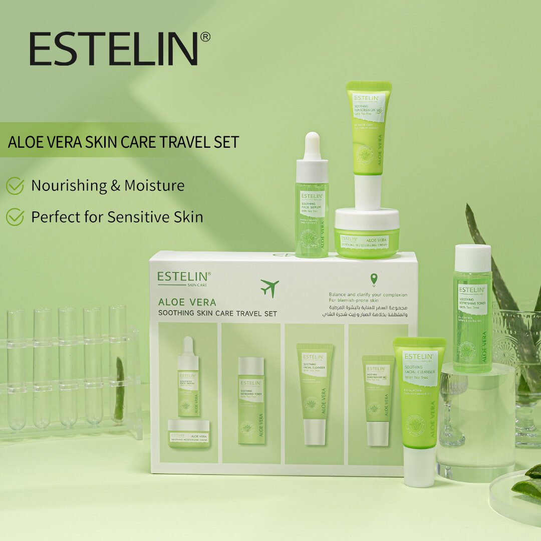Estelin Aloe Vera Soothing Skin Care Travel Set (5pcs) with Tea Tree Oil - Image 2