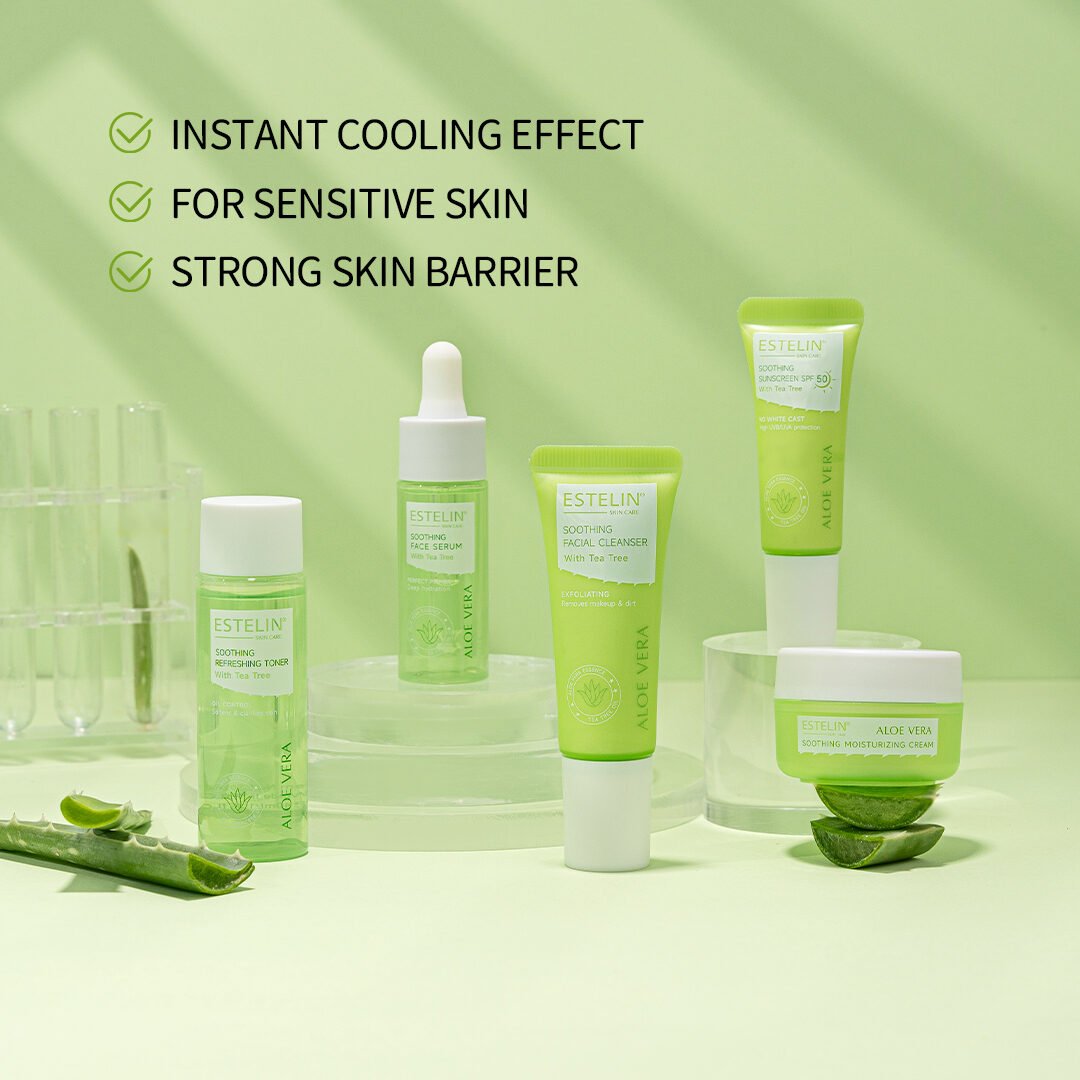 Estelin Aloe Vera Soothing Skin Care Travel Set (5pcs) with Tea Tree Oil - Image 5
