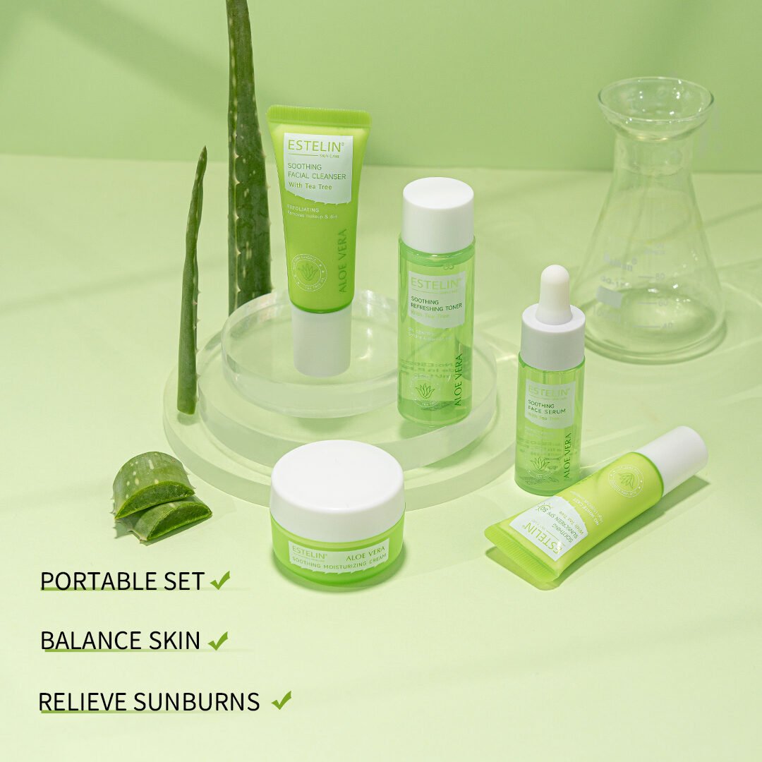 Estelin Aloe Vera Soothing Skin Care Travel Set (5pcs) with Tea Tree Oil - Image 6