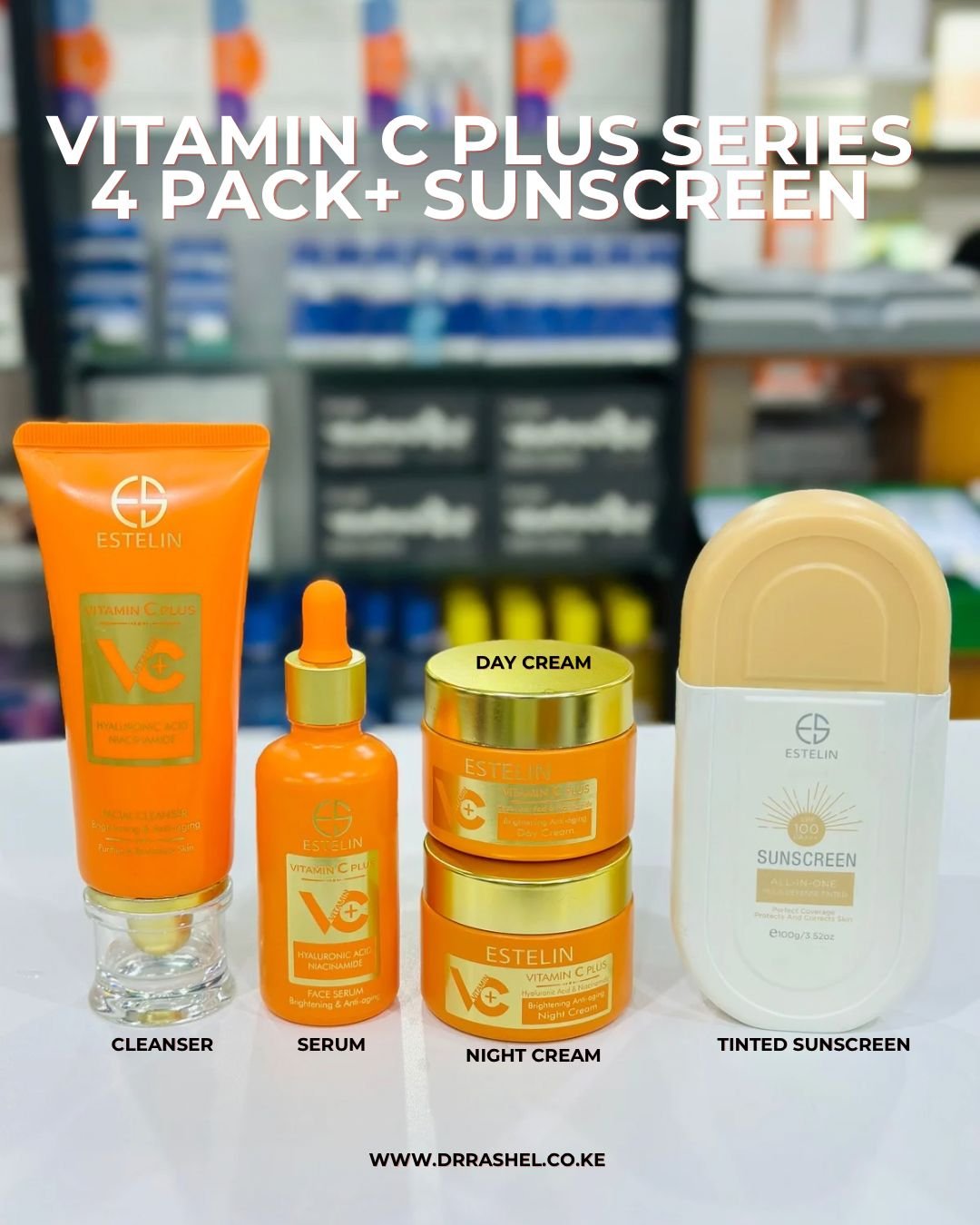 Estelin Vitamin C Plus 4 Pack + Tinted Sunscreen Spf 100