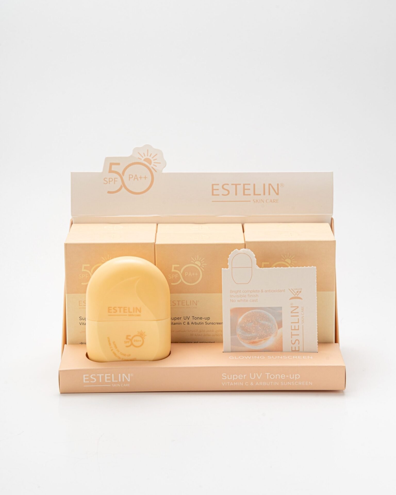 Estelin Super UV Tone-Up Vitamin C & Arbutin Sunscreen SPF50 (60g) - Image 3